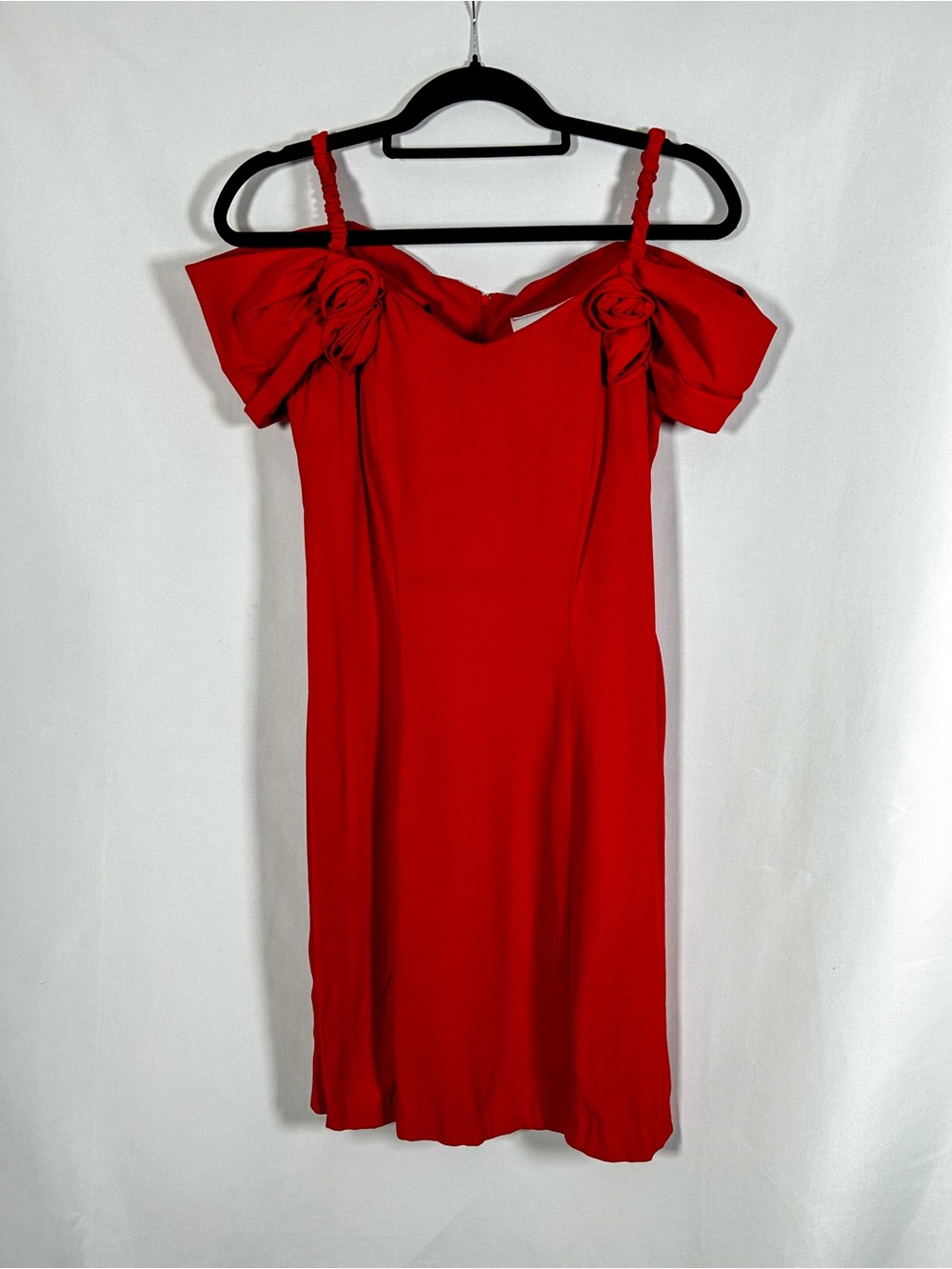 Vintage Red Rosette Off Shoulder Cocktail Party Dress